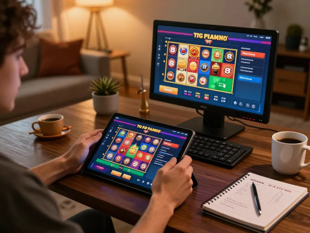 Engaging with TG 88 casino app on tablet, showcasing a cozy home gaming environment.
