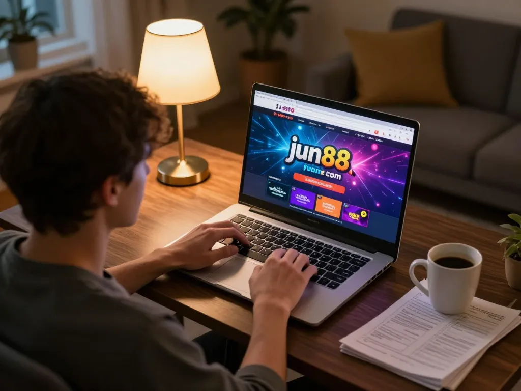 Engaging online gaming session on jun88 com with focused player and vibrant interface