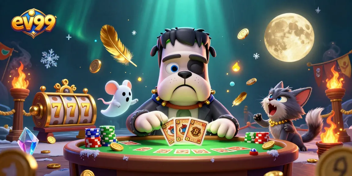 Join the action at ev99 with lively characters dealing cards under a spooky atmosphere.