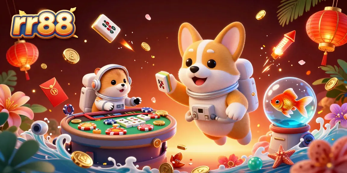 Engage in thrilling gameplay at rr88, where a playful astronaut corgi floats in a lively casino atmosphere.