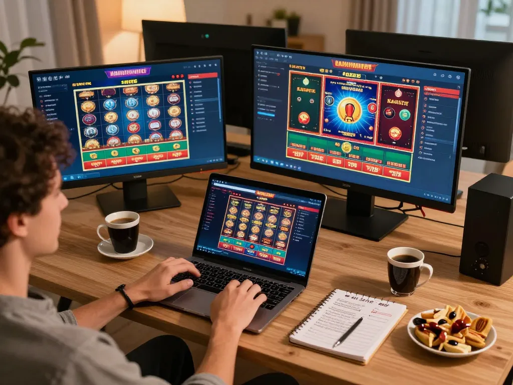 Engaging online gambling session at home with nn888 gaming on laptop, showcasing strategic gameplay.