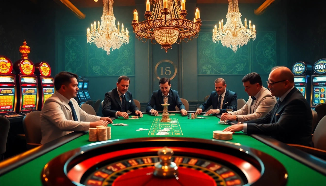 Players engaging in an exhilarating F168 poker game at a luxurious casino table.