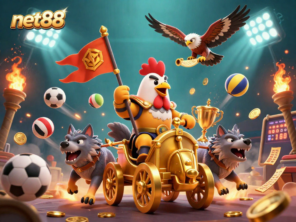 Bet and win at net88 with dynamic sports-themed 3D illustration showcasing competition and excitement.