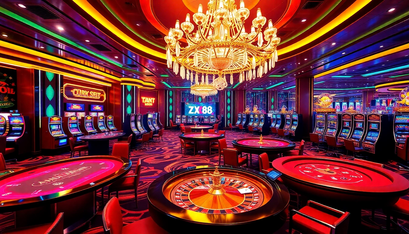 Winning big at ZX88 with vibrant casino tables and thrilling slot machines.