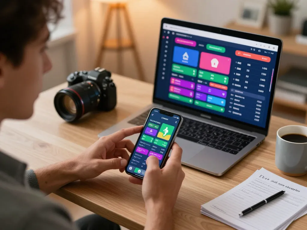 Person engaging with keo-nha-cai-vn sports betting app on smartphone in a cozy home office.