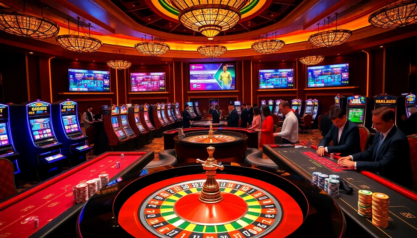 Experience the excitement of 8kbet with vibrant casino tables and engaging gamblers in action.