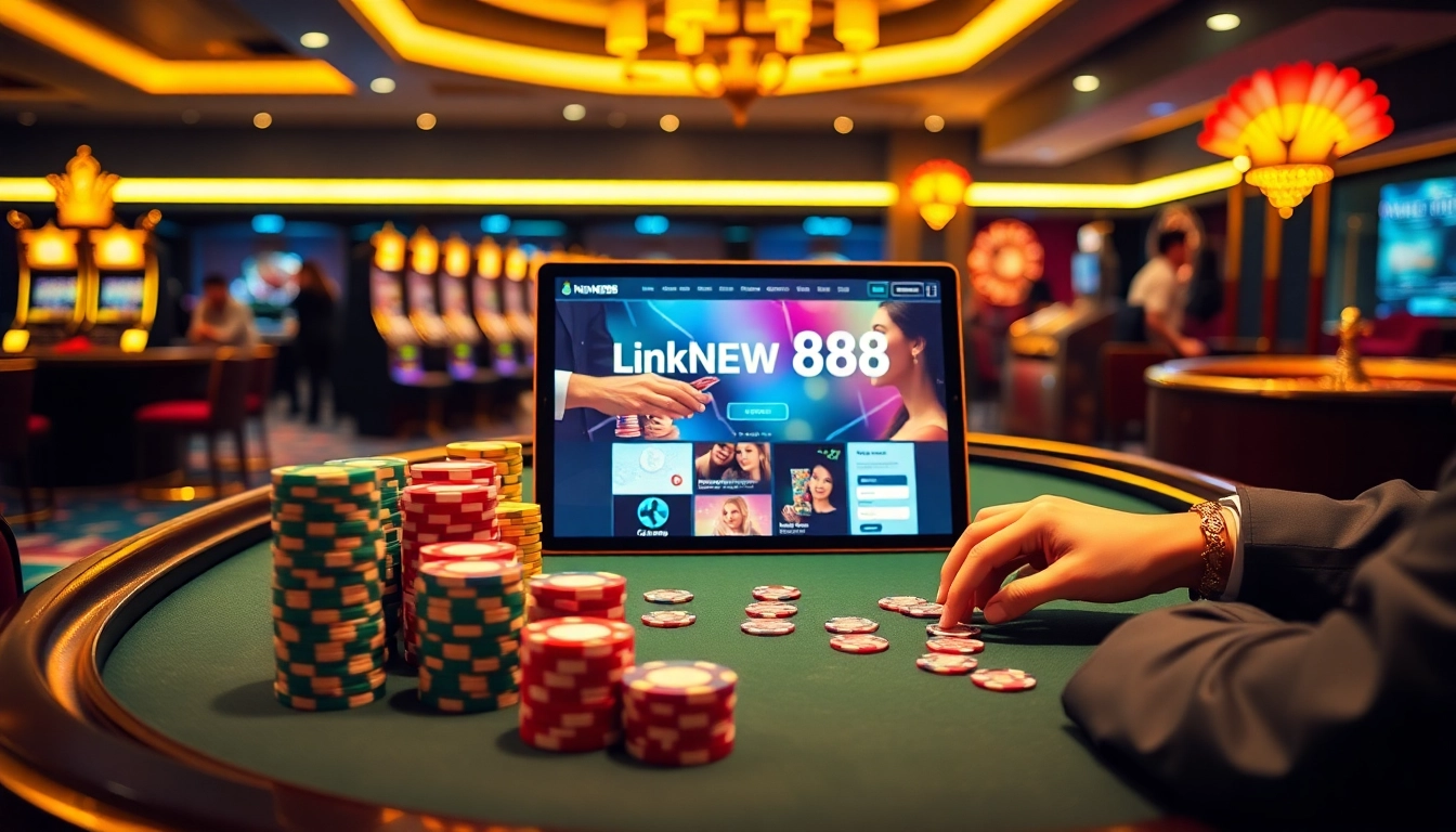 Experience thrilling gambling action with Link NEW88 on a luxurious casino table.