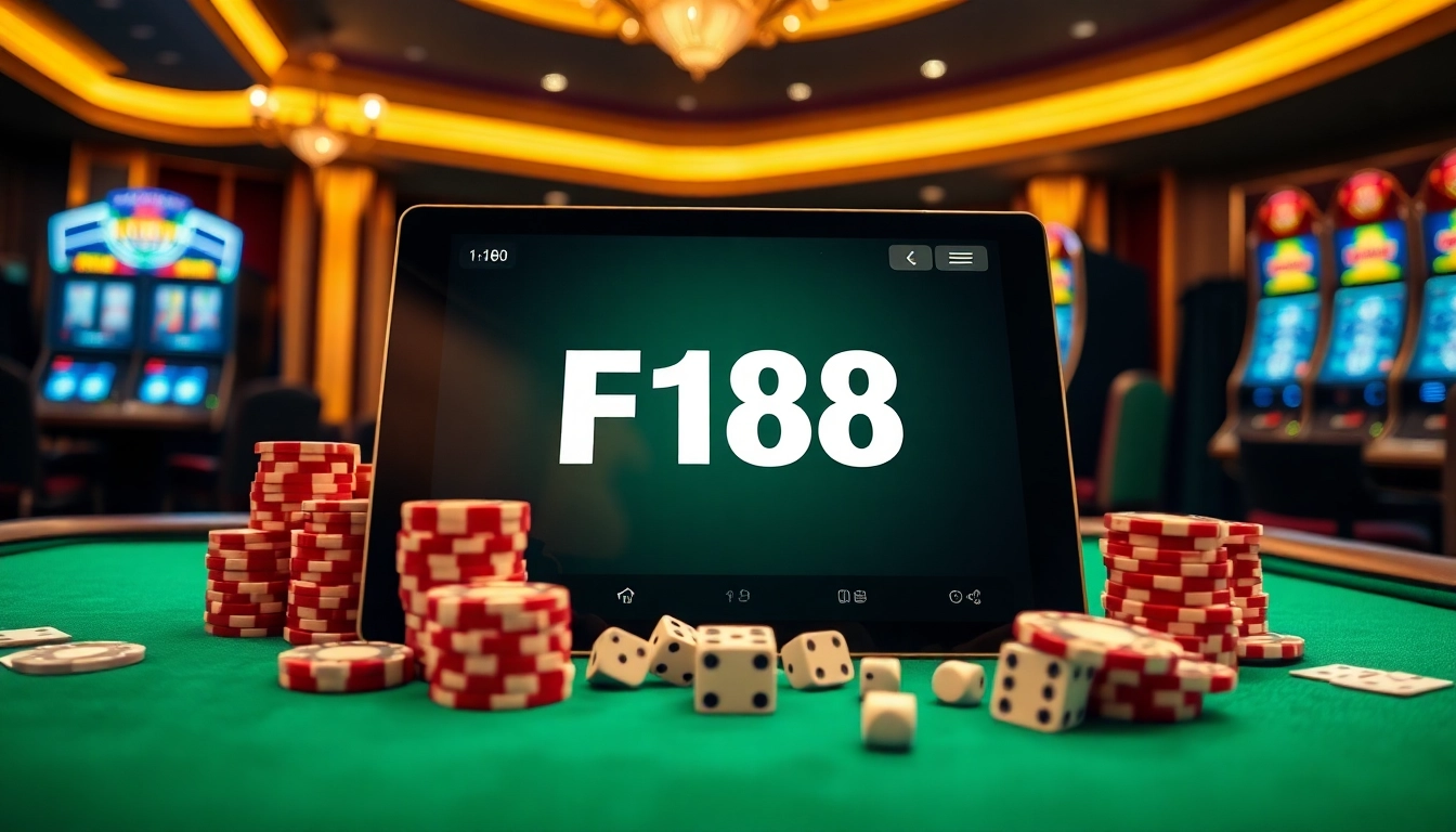 Experience thrilling gameplay at F168 with luxurious casino tables and vibrant poker chips.