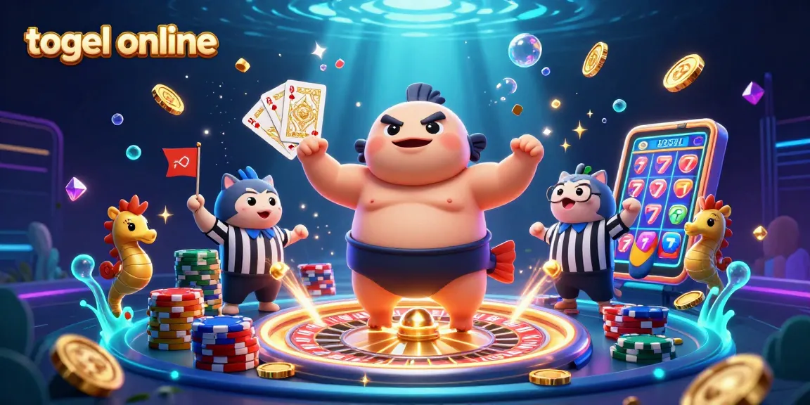Experience togel online excitement with the massive fugu and lively casino elements in this vibrant illustration.
