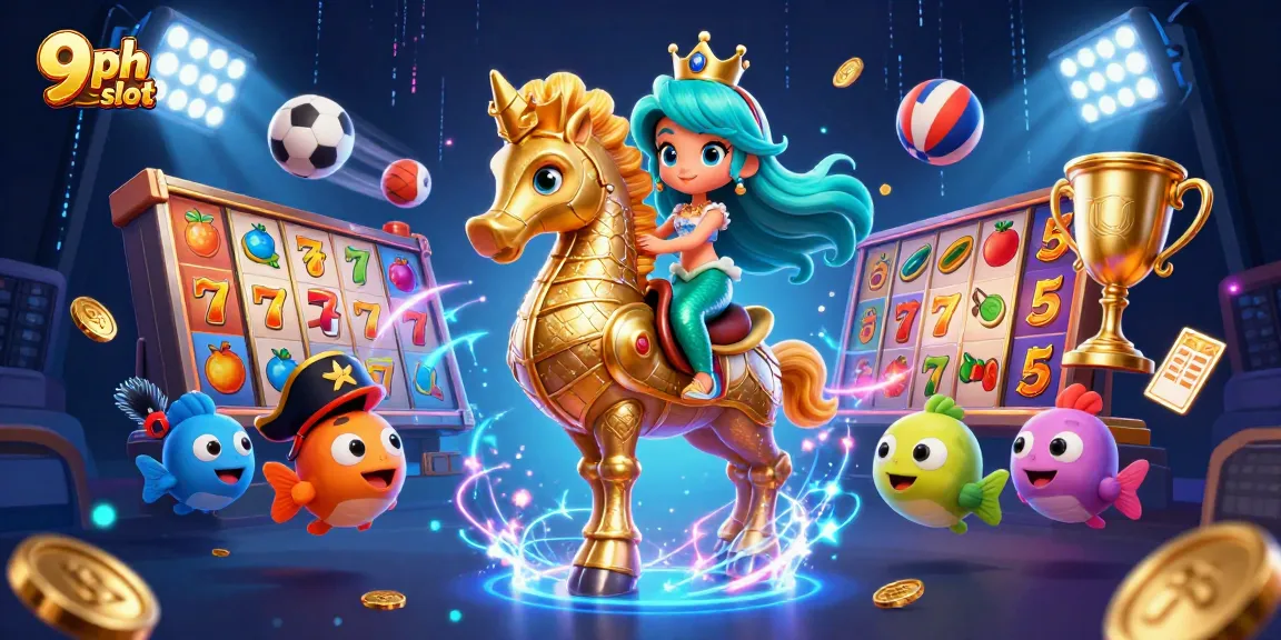 Experience thrilling 9ph slot gameplay with a magical mermaid scene featuring characters and vibrant casino elements.