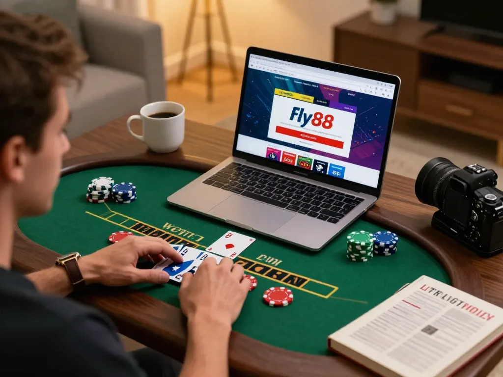 Engaging in online blackjack using the Fly88 link at home with cozy ambiance