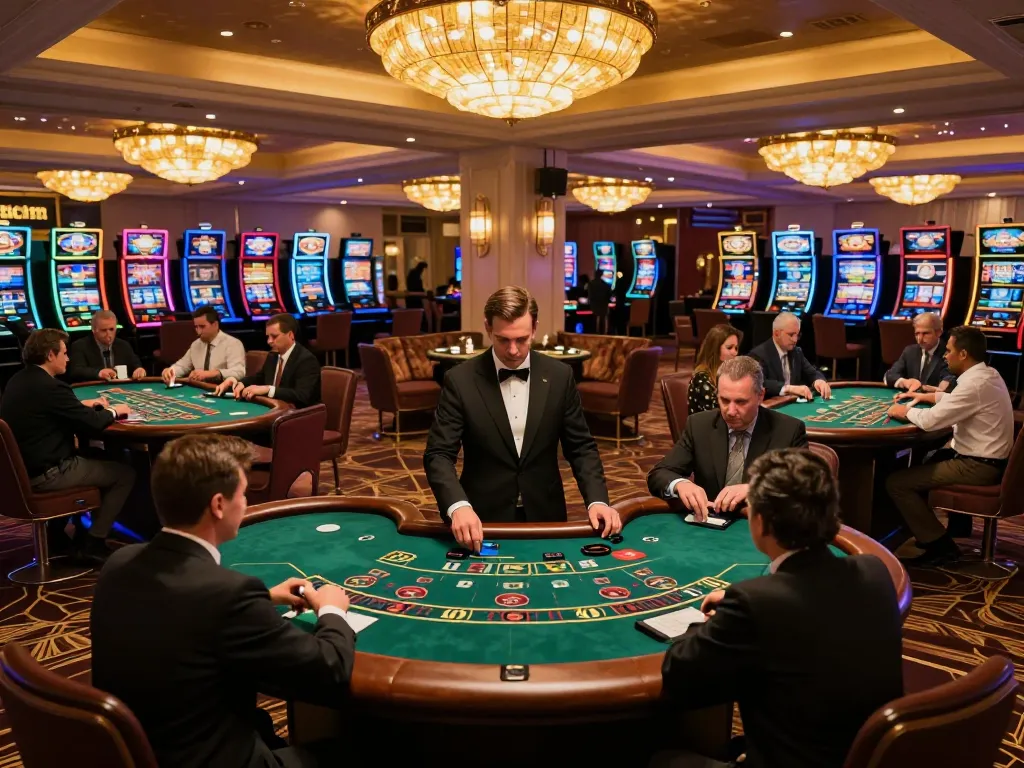 Players enjoy intense blackjack games at gi8 casino with vibrant atmosphere and luxury decor.