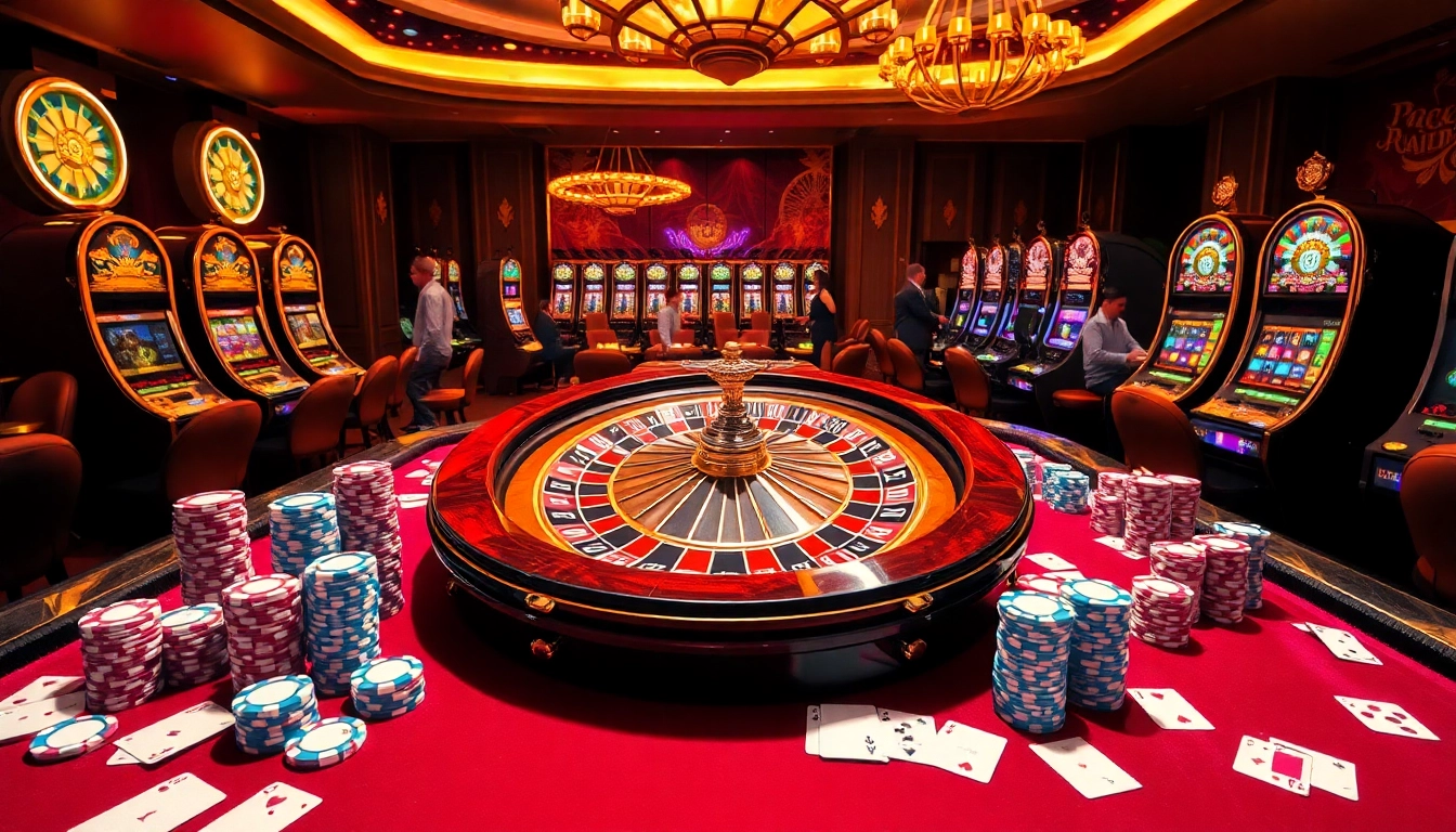 Experience the thrill of gaming at QQ88 COM with poker chips and a roulette wheel in a luxurious casino.