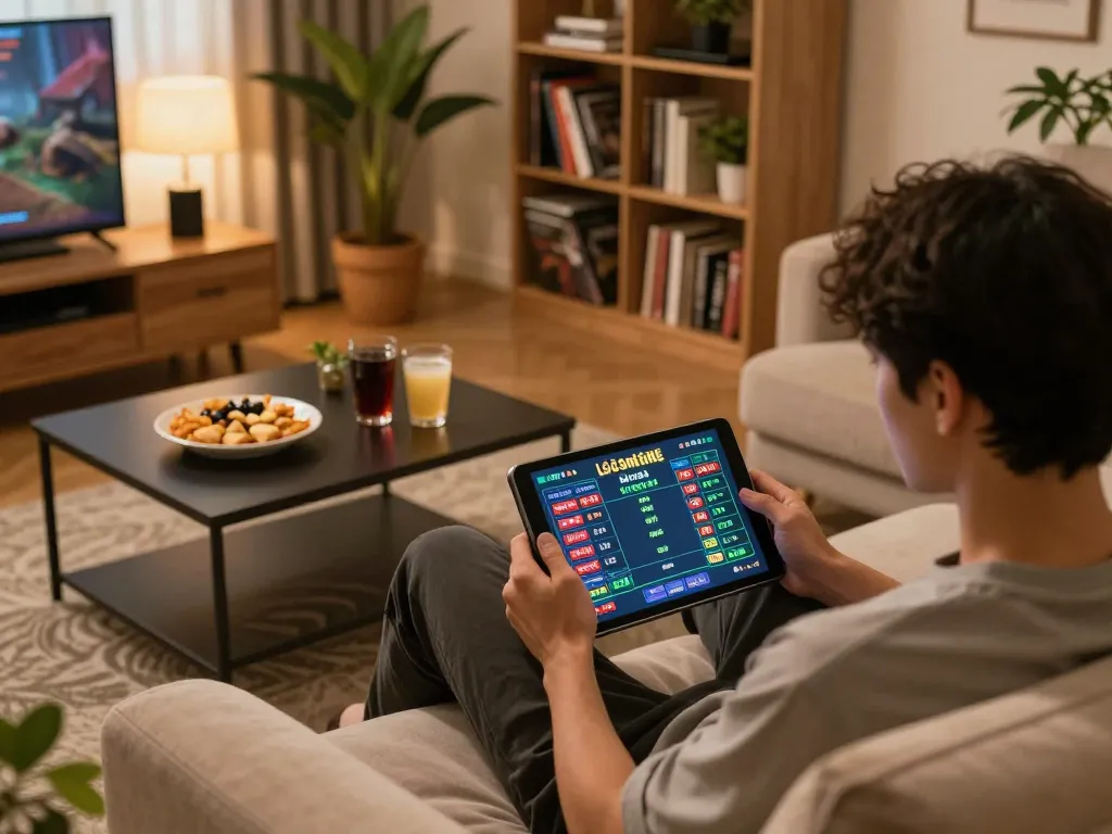 Lô Đề Online gameplay on a tablet in a cozy home setting, highlighting strategic betting and comfortable atmosphere.