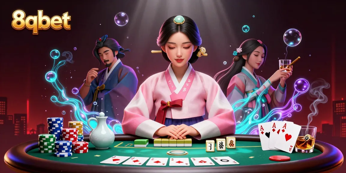 Engage with thrilling poker action at 8qbet Casino; a dynamic 3D illustration showcasing a vibrant game scene.