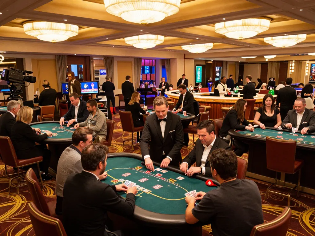 Players enjoying engaging games at a Nhà cái uy tín casino with lively atmosphere and professional dealers