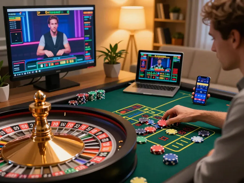Experience strategic play on km777 with roulette in a cozy home office.