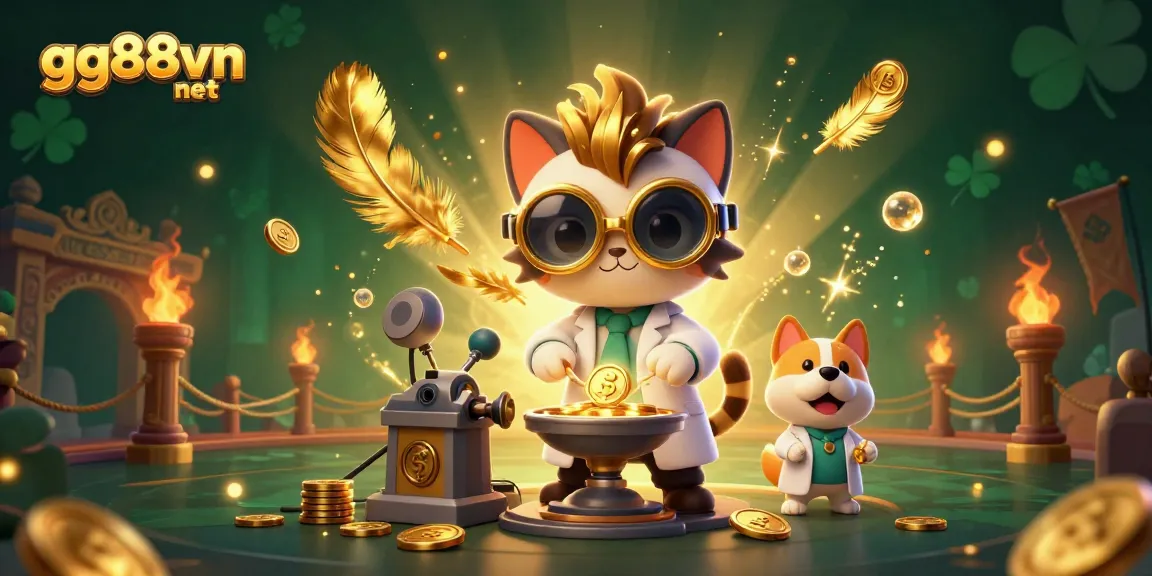 Engage with gg88vn net's thrilling casino adventure featuring a mad scientist cat and a loyal dog assistant.