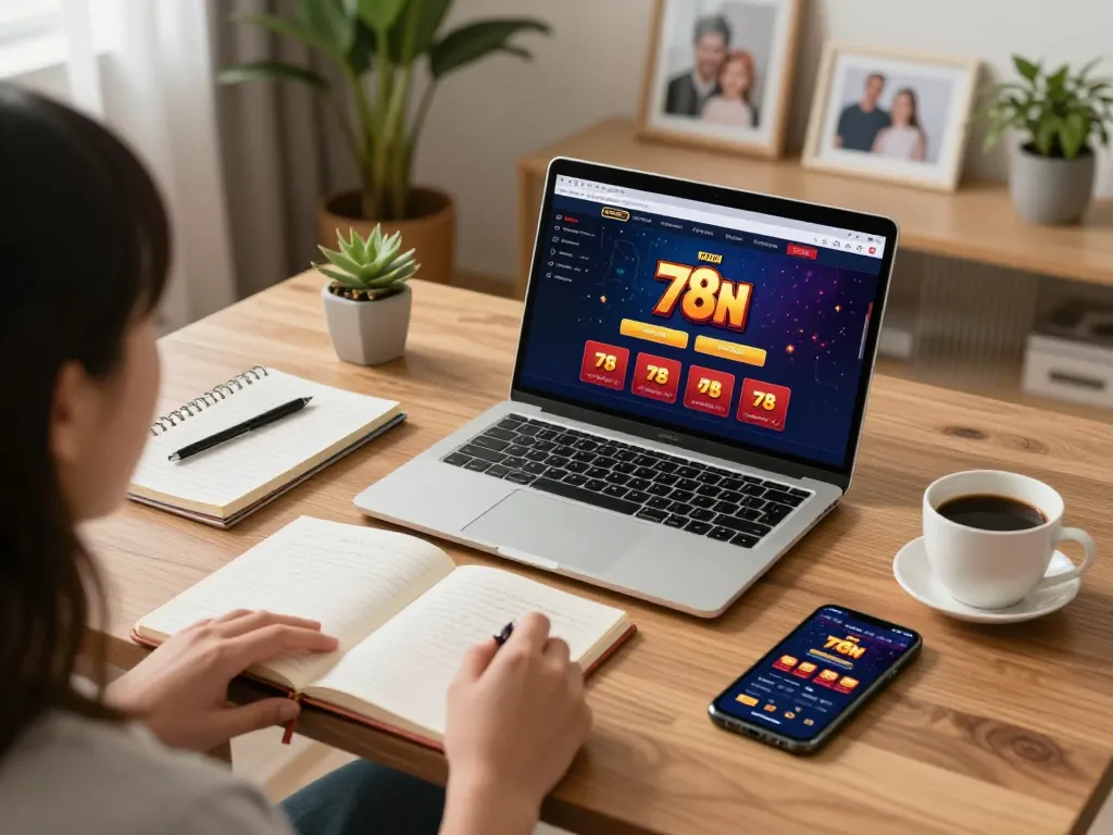 Engaged player enjoying the 78 win casino on a laptop at home, highlighting comfortable gaming.