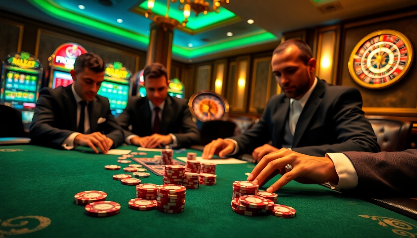 The bdtk66 blog showcases an upscale casino scene with intense poker action and vibrant slot machines.