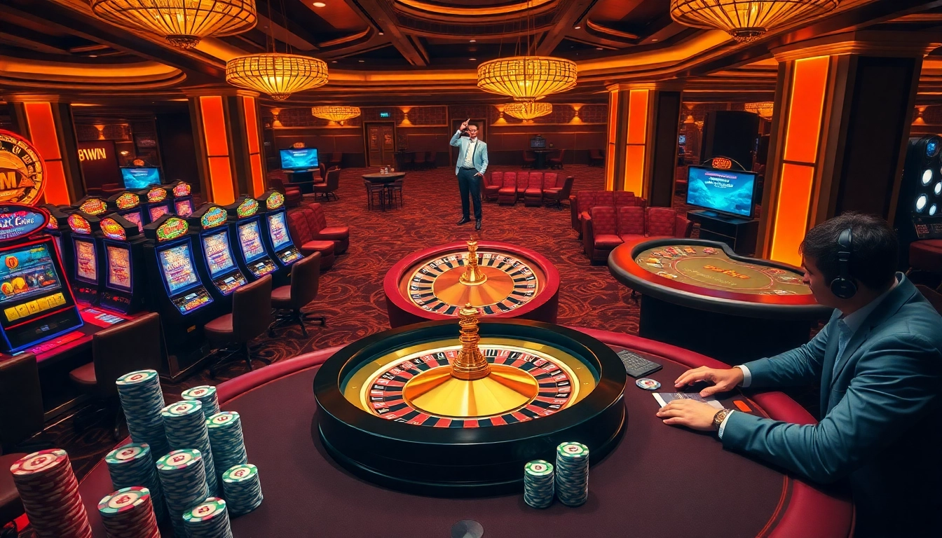 Experience the excitement of online gambling at https://58win.watch/ with vibrant roulette and poker scenes.