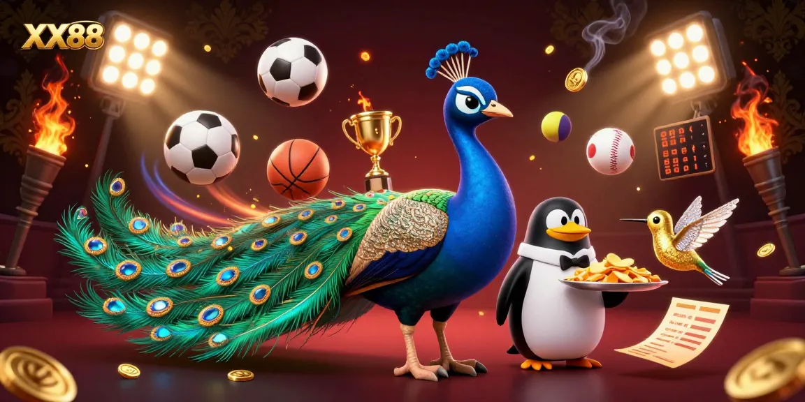 Engage in thrilling gameplay at XX88, featuring vibrant peacock and dynamic sports elements.