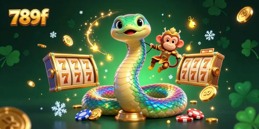 Engage in the thriving action at 789f casino with a vibrant display of colorful slot reels and golden coins.