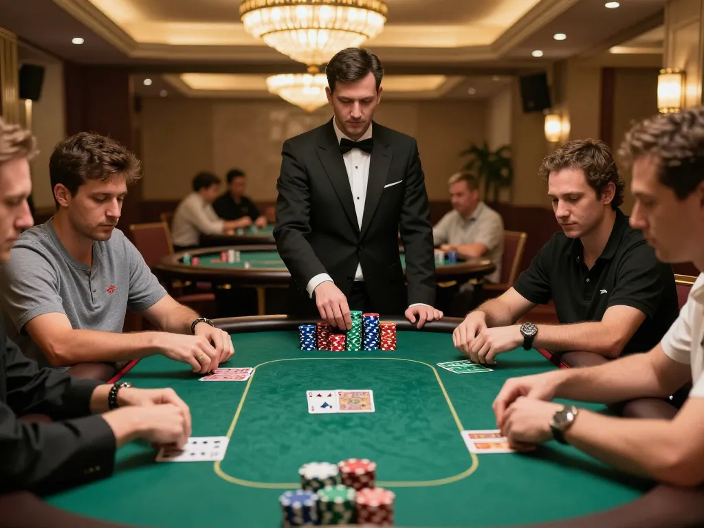LUCK8 players strategizing their next move in a luxurious poker game setting