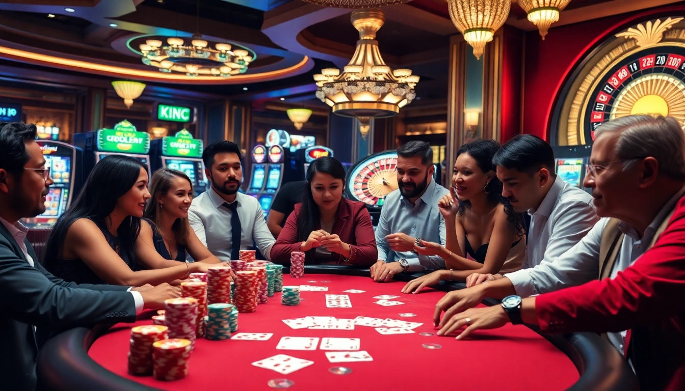 A thrilling poker game scene featuring colorful chips and cards, symbolizing kjc com's exciting gambling experience.