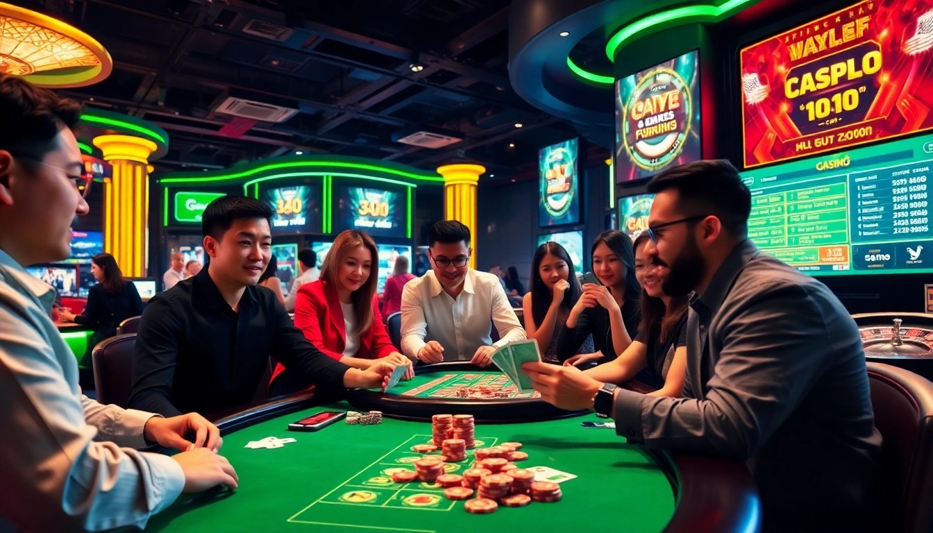 Players enjoying diverse games at 68 Game Bài casino, showcasing vibrant excitement and luxury.