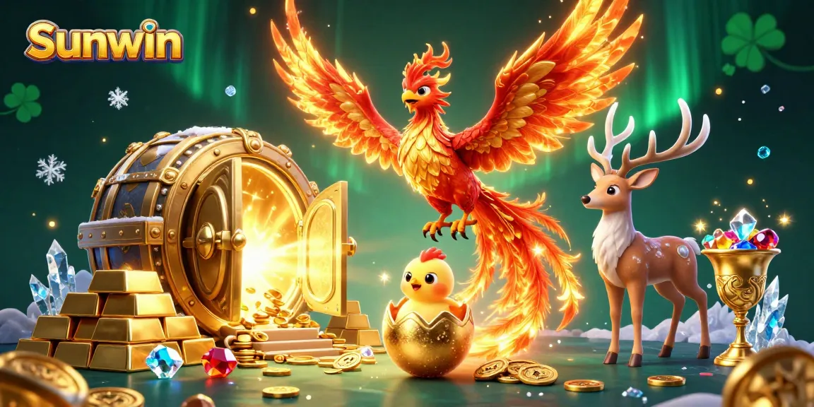 Experience the thrill of Sunwin with vibrant gaming elements and legendary characters in a dynamic casino scene.