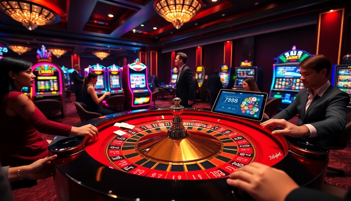 Exciting players enjoying games at the roulette table illuminated by ambient lights at 789bet.