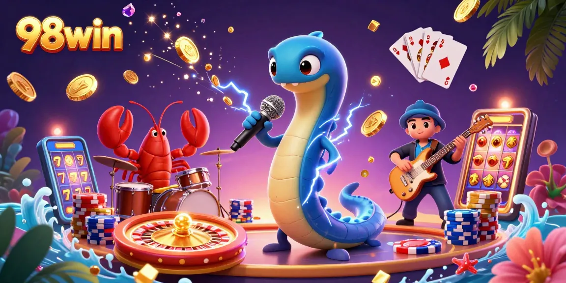 Engage with 98win's underwater casino featuring electrifying DJ performances and vibrant gaming elements.