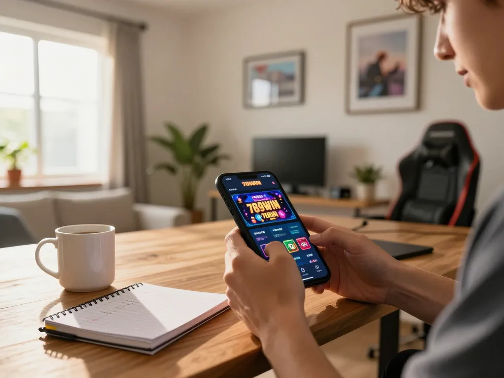 Engaging with the 789WIN casino app during an online gaming session.