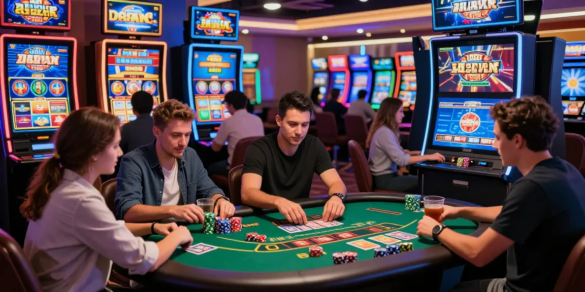 Enthusiastic players engaging at a modern credit card casino, showcasing diverse gaming options and vibrant atmosphere.