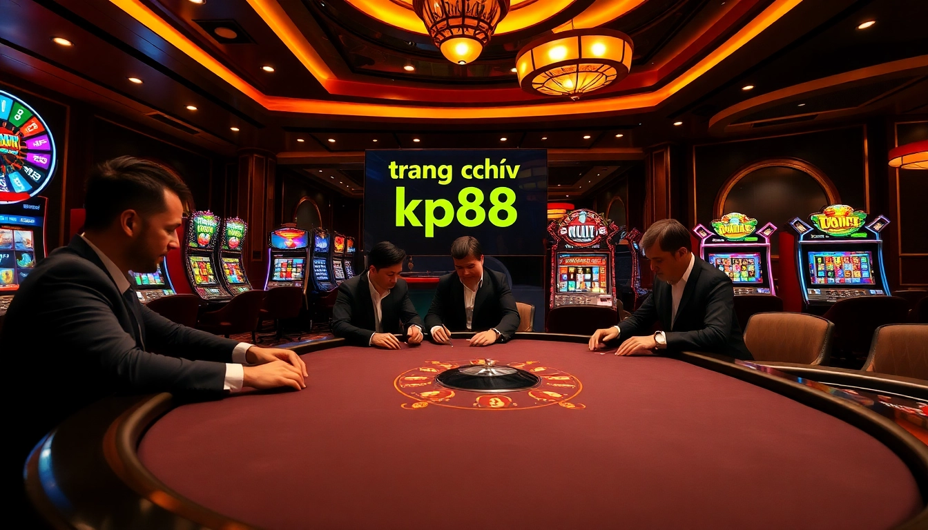 Engaging poker game at trang chủ kp88 casino, highlighting vibrant slot machines and exciting ambiance.