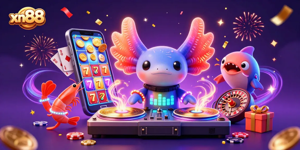 Spin winning slots with xn88 in this lively 3D casino illustration featuring vibrant characters and gaming action