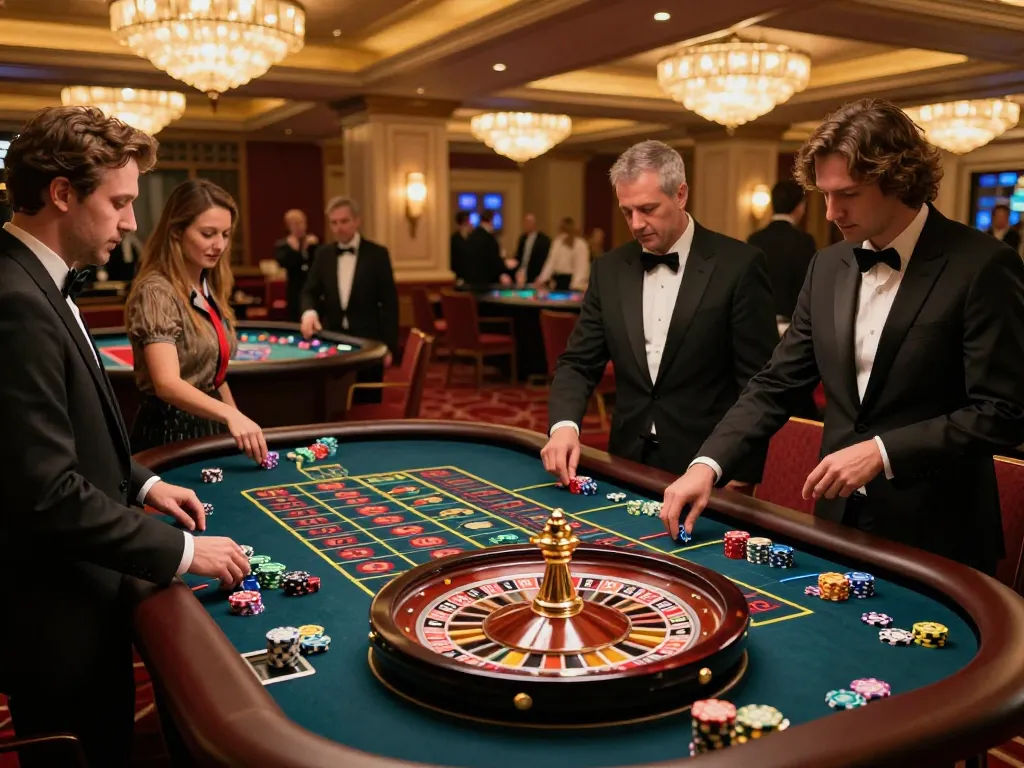 Engaged players at a roulette table enjoying an exciting game at OK365 casino