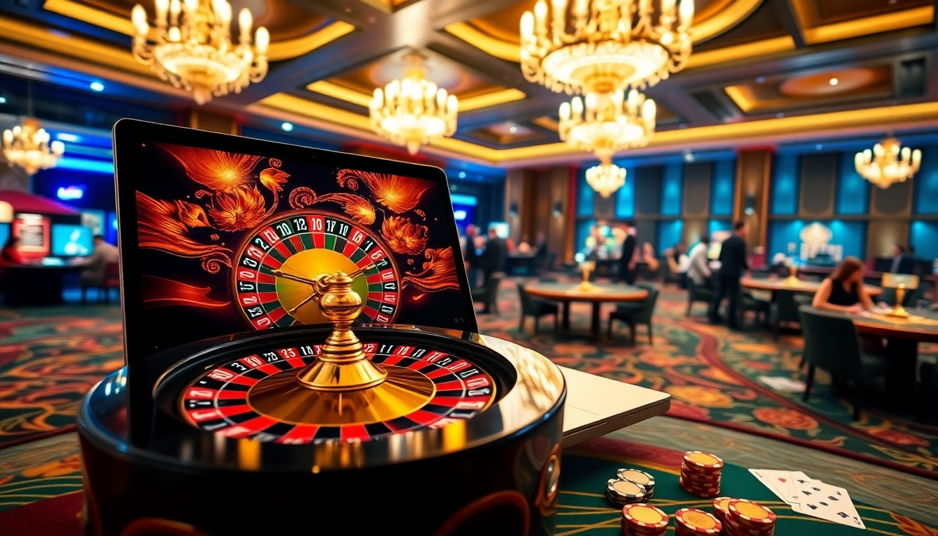 Experience the thrill of gaming at gg88m.com with a stunning casino scene filled with excitement.