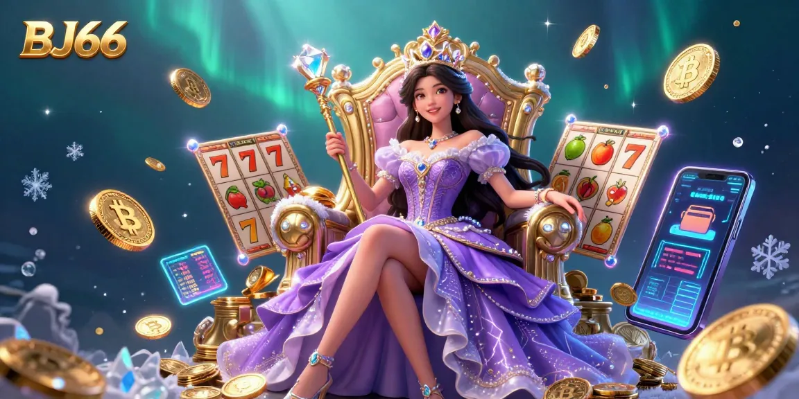 Experience the excitement of BJ66 with captivating slot reels and golden coins in a vibrant casino scene.