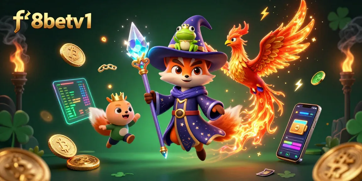Engage with f8betv1's vibrant 3D illustration showcasing dynamic casino elements and characters.