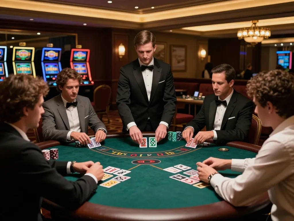 Engaged players at hk blackjack table strategizing their next move in upscale casino.