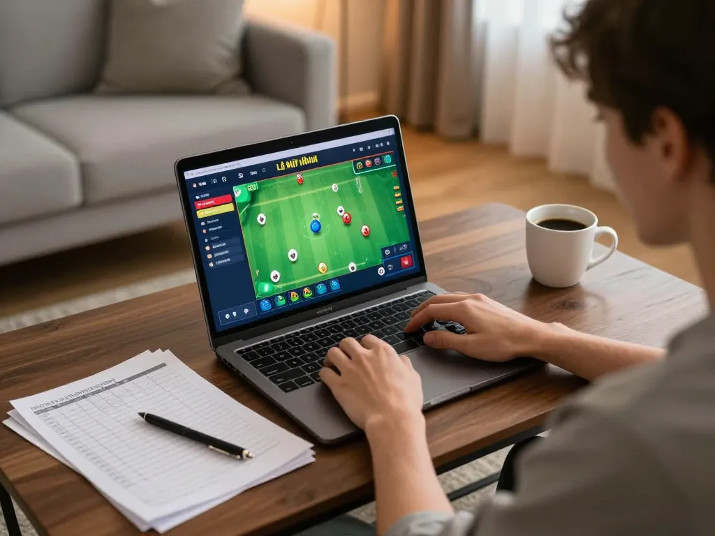 Lô Đề Uy Tín gameplay on a laptop at home, emphasizing strategy and responsible gaming