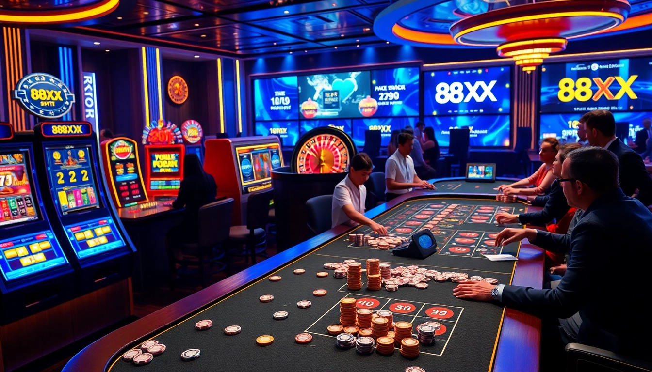 Experience the excitement of high-stakes gaming at 88XX casino with vibrant slots and engaging card tables.