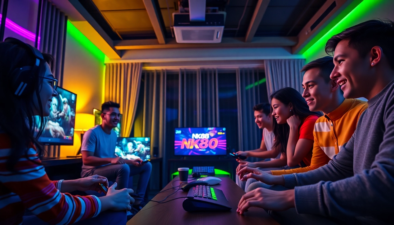 Dynamic gaming setup featuring nk88 with friends enjoying an exciting play session.