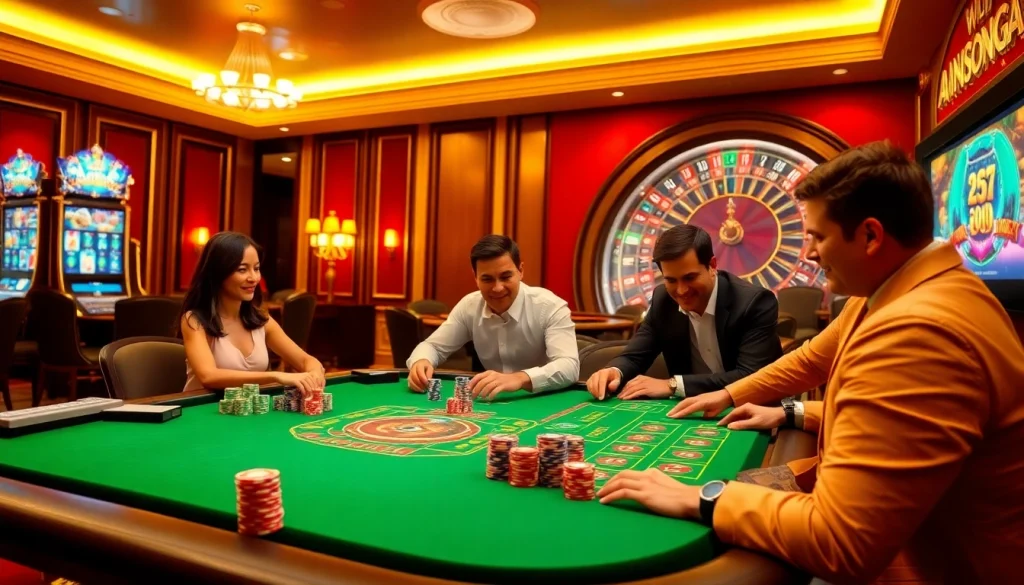 Engaging gameplay at 789club casino with vibrant poker table and illuminated slots.