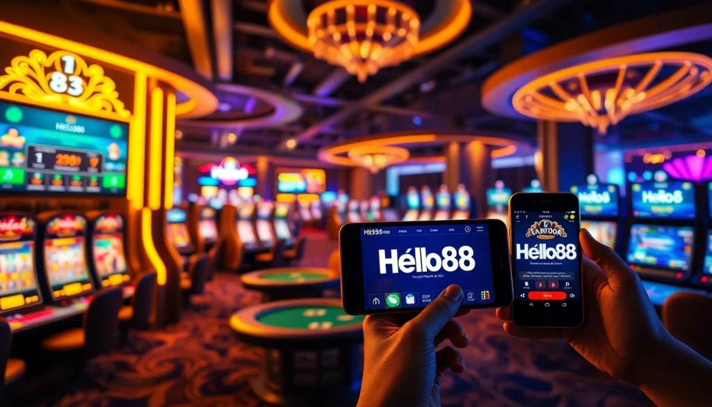 Hello88win.live offers a thrilling online gaming experience with luxurious casino settings, showcasing slots and sports betting.
