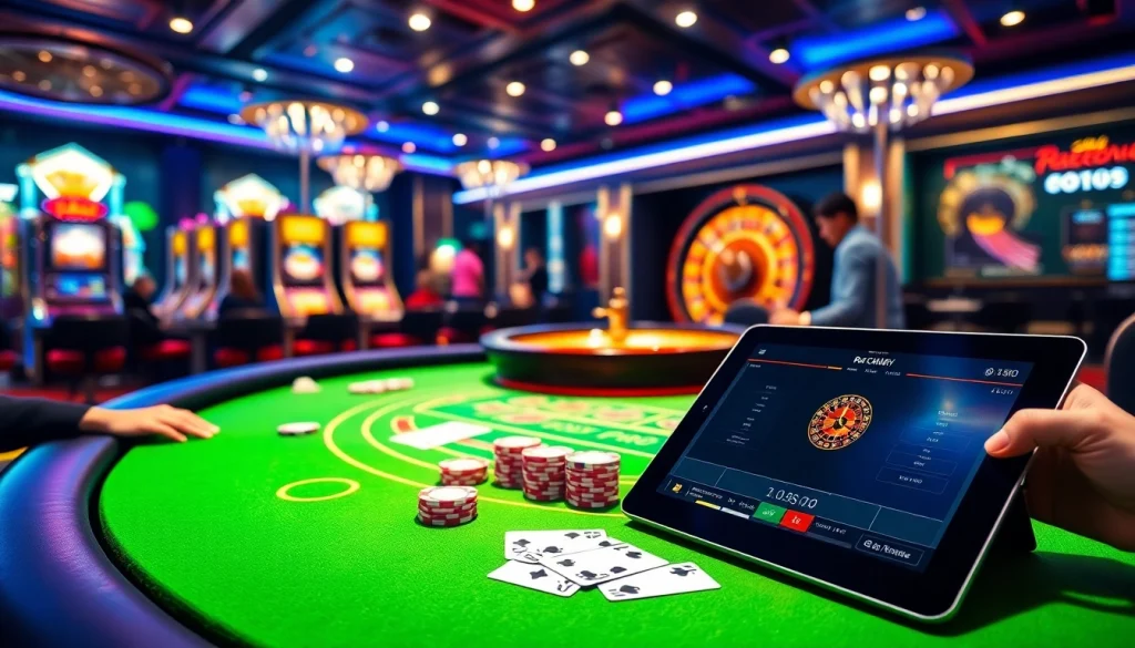Engage in luxury gambling at https://red88.hot/ with a vibrant baccarat table scene filled with excitement and professional flair.