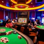 Engaging casino action at uu88vn.com with players at the blackjack table and spinning slot machines.