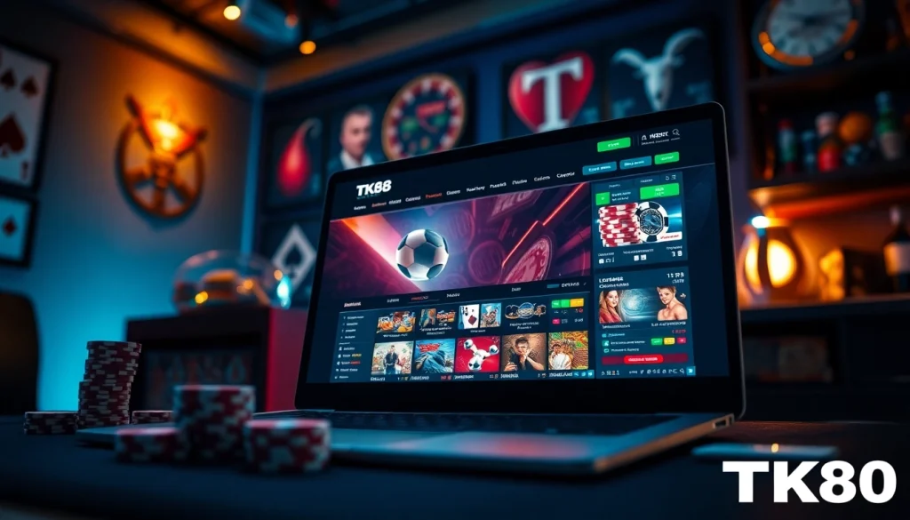 Experience online betting at tk88win.live with a sleek device showcasing diverse game options in a vibrant setting.